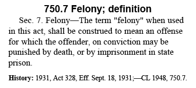 Section of the Michigan Penal Code discussing the definition of a felony