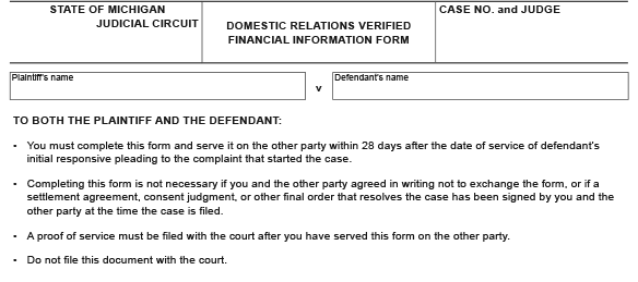 Blank legal form titled Domestic Relations Verified Financial Information Form